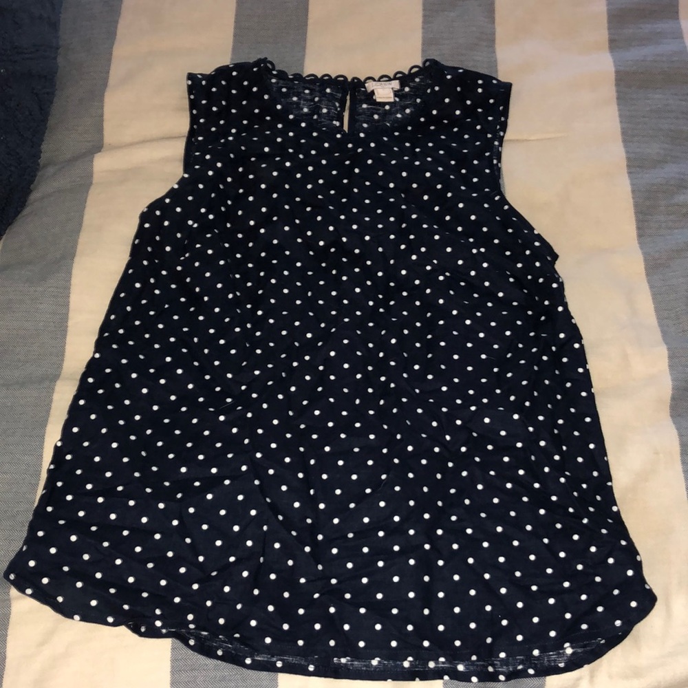 J.Crew Navy & White Polka Dot Top